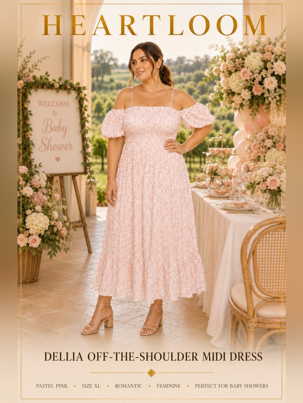 Heartloom Della Dress XL Light & Breezy Pastel Pink Smocked Off Shoulder